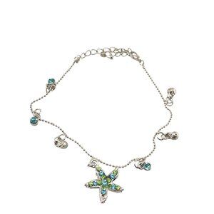 Starfish Adjustable Silver Anklet With Blue & Green Crystal Charms